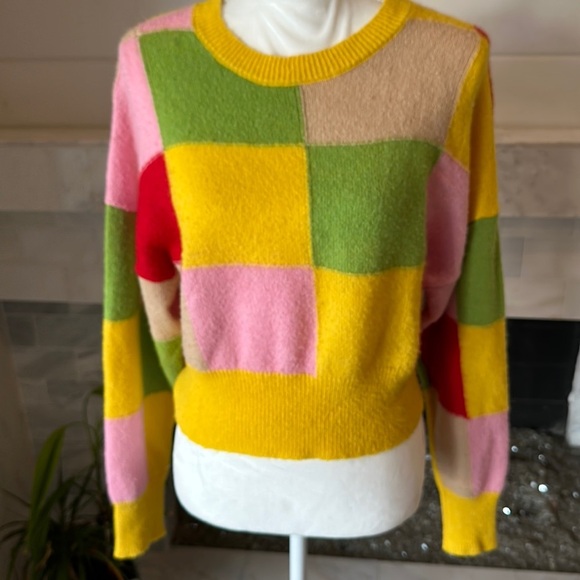 Zara Bright Checkered Crop Crewneck Sweater Size M ASO Alia Bhatt & Kriti Sanon - Picture 10 of 16